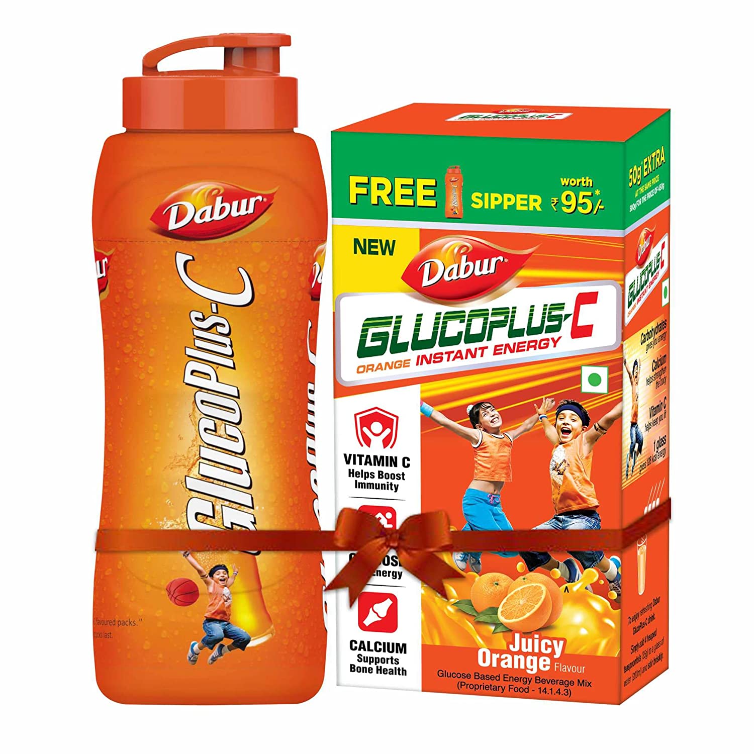Dabur Gluco Plus C Orange, 500g +Sipper Bottle Free worth of Rs. 95